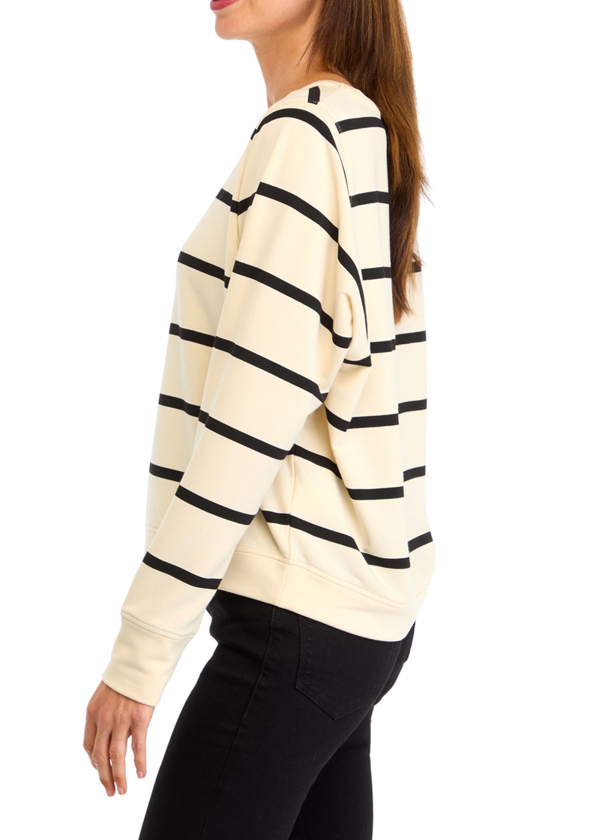 Womens Striped Cropped Pullover T-Shirt with Dolman Sleeves