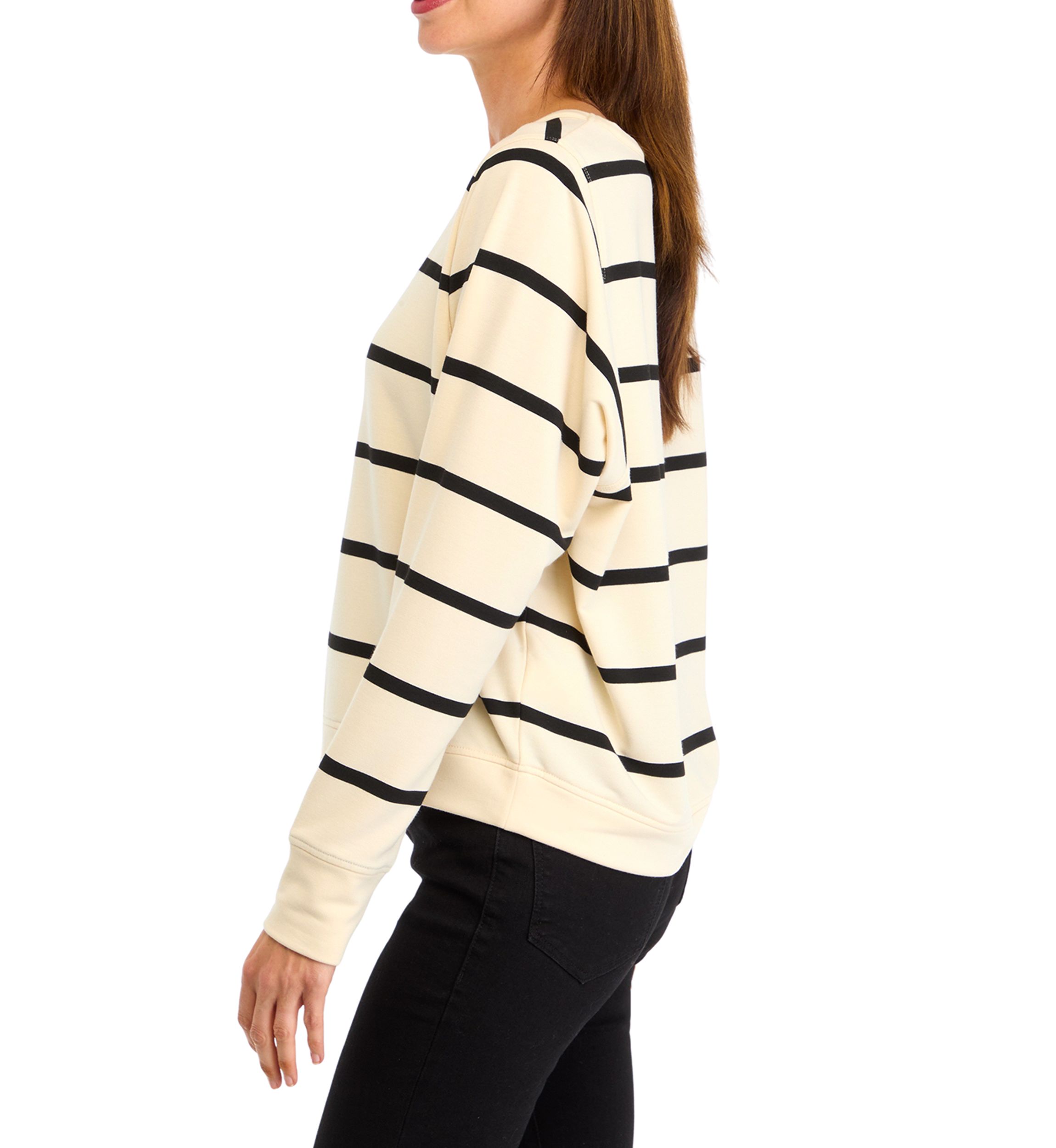 Womens Striped Cropped Pullover T-Shirt with Dolman Sleeves