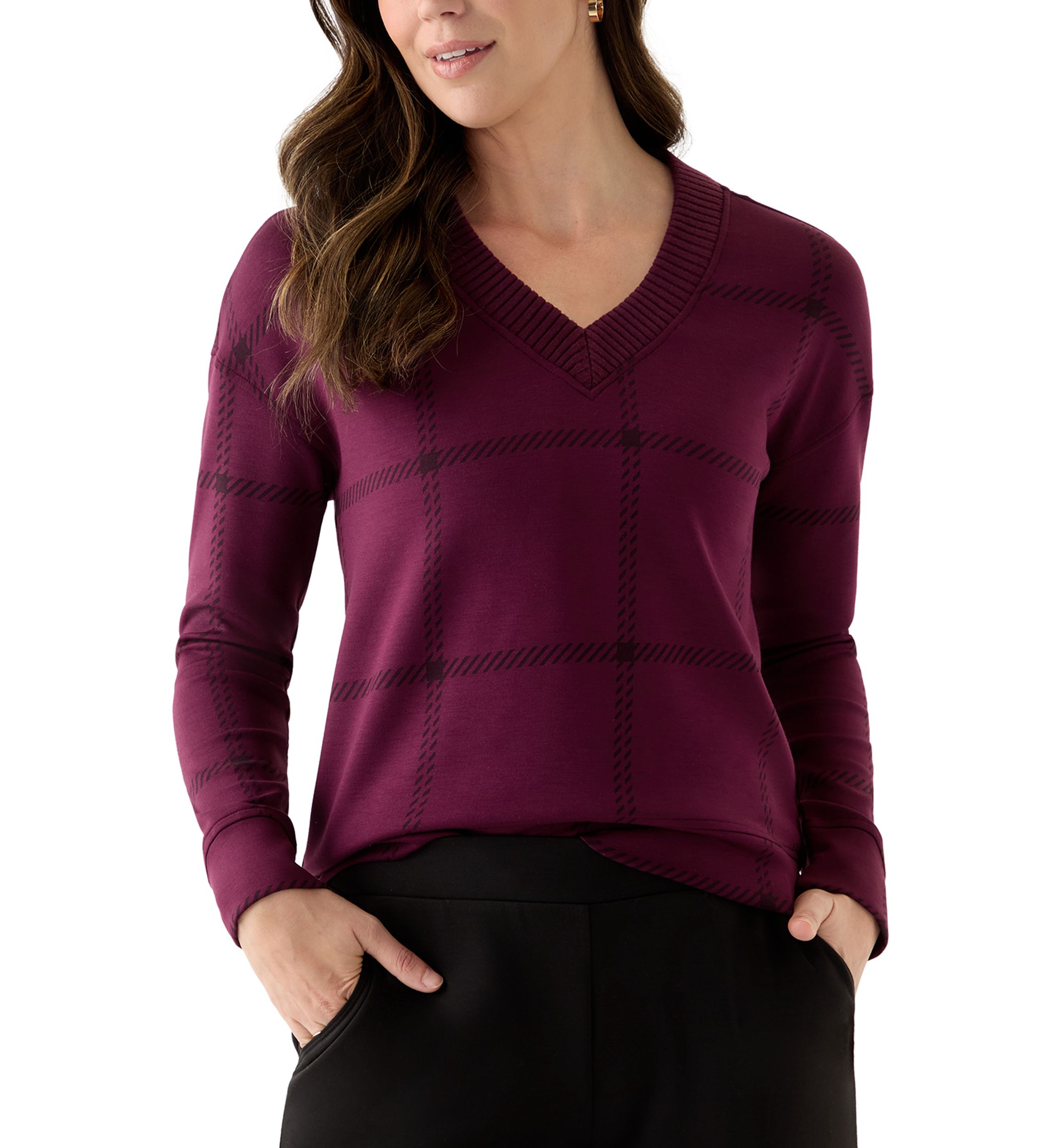 Womens Long Sleeve V-Neck High Low Top