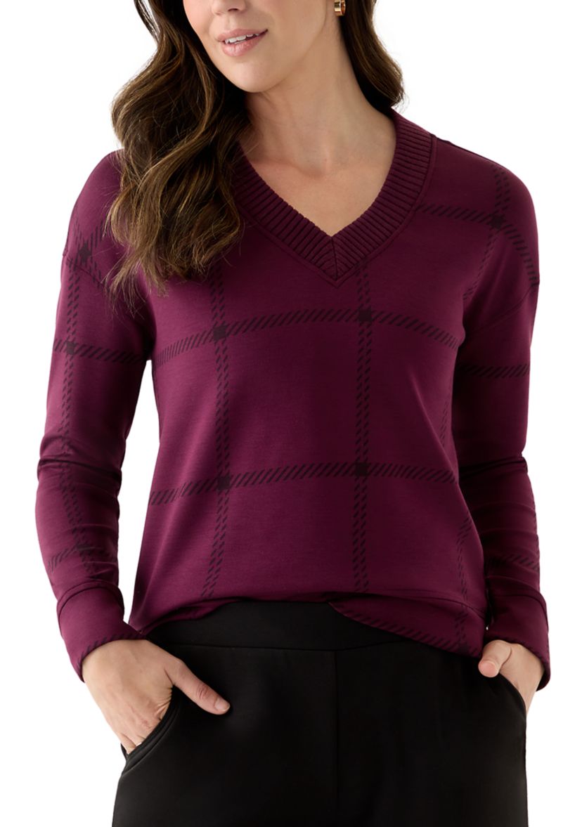 Womens Long Sleeve V-Neck High Low Top