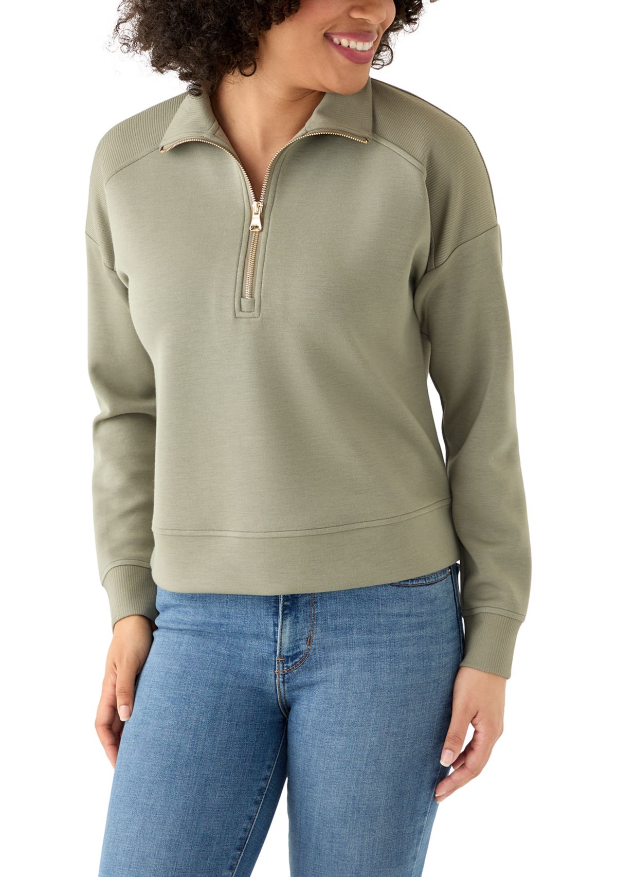 Womens Long Sleeve Quarter Zip Ribbed Top 