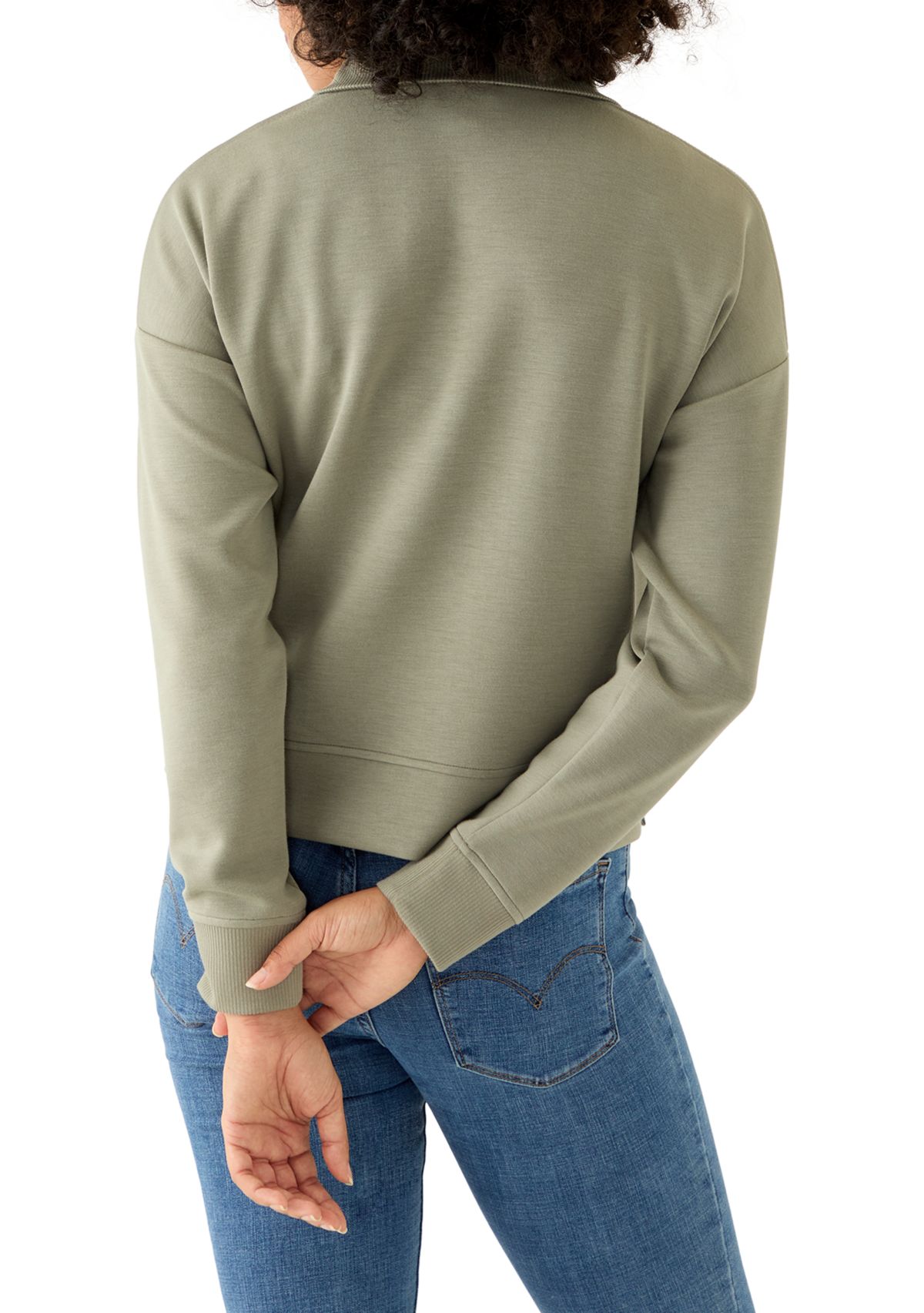 Womens Long Sleeve Quarter Zip Ribbed Top 