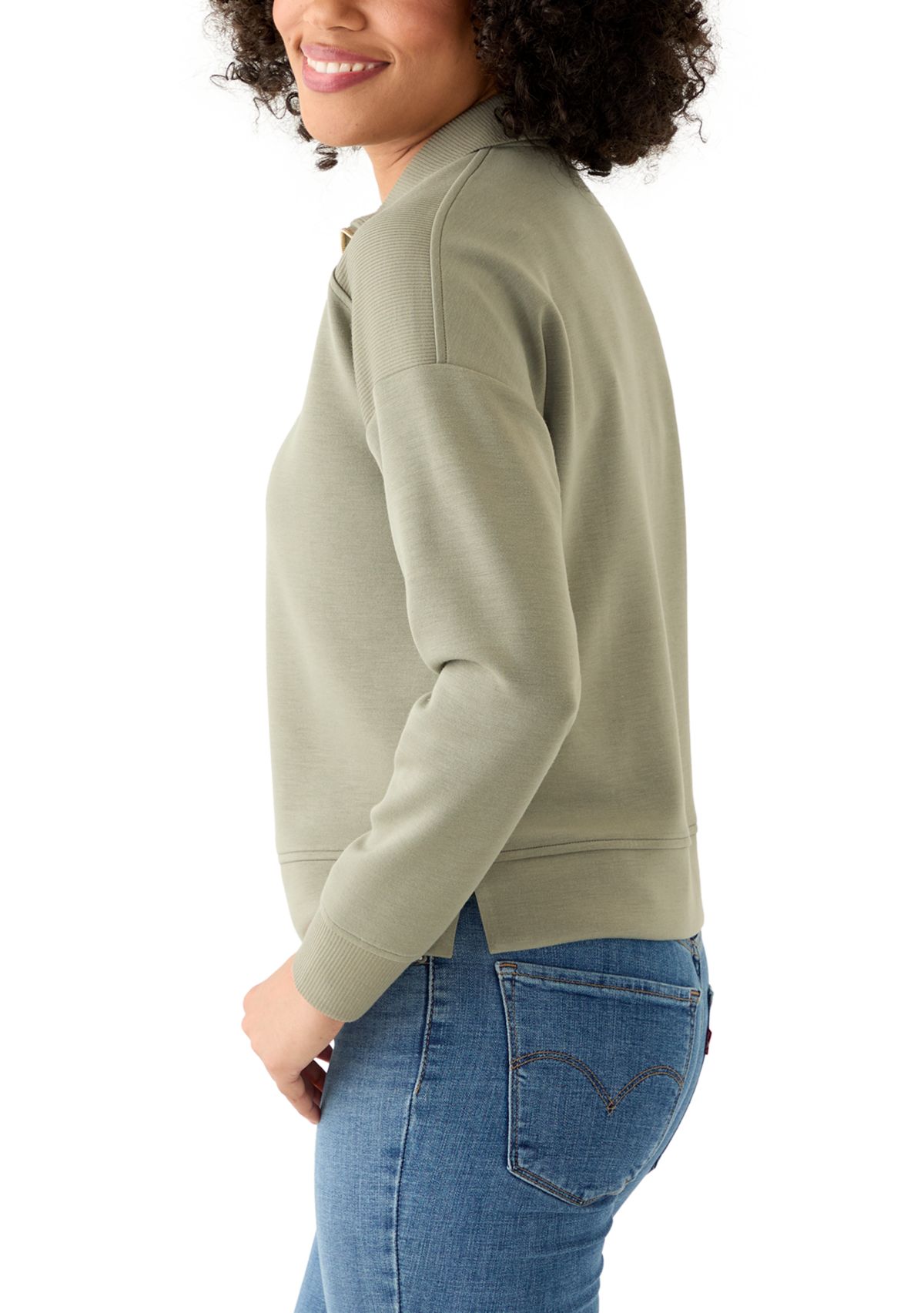 Womens Long Sleeve Quarter Zip Ribbed Top 