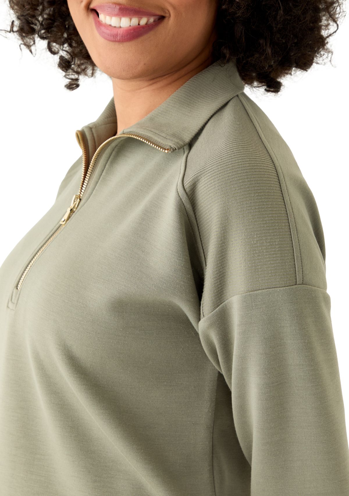 Womens Long Sleeve Quarter Zip Ribbed Top 