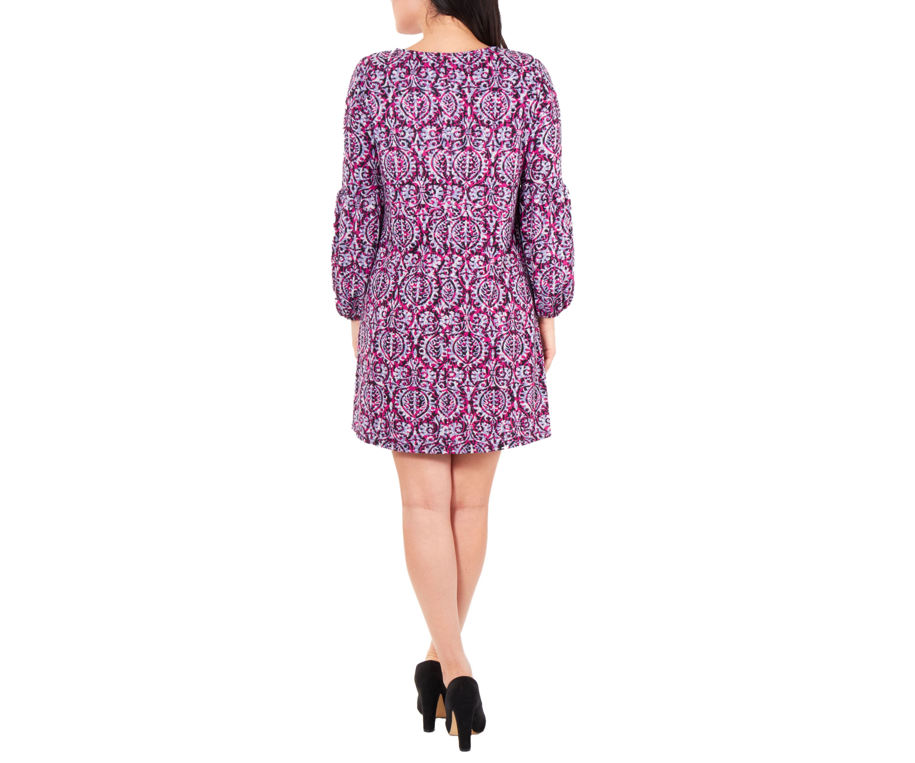 Petite Long Sleeve V Neck Lattice Dress