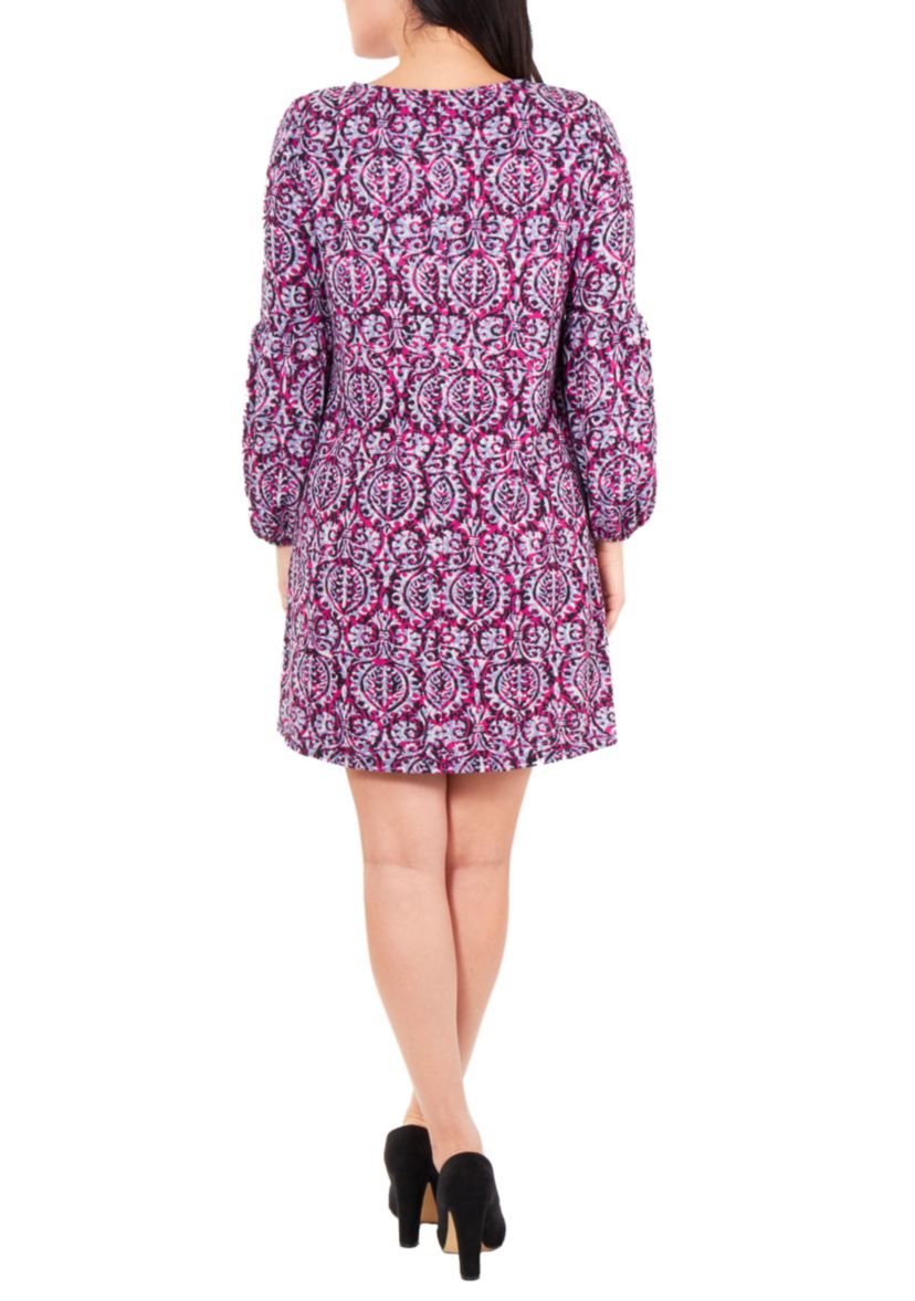 Petite Long Sleeve V Neck Lattice Dress