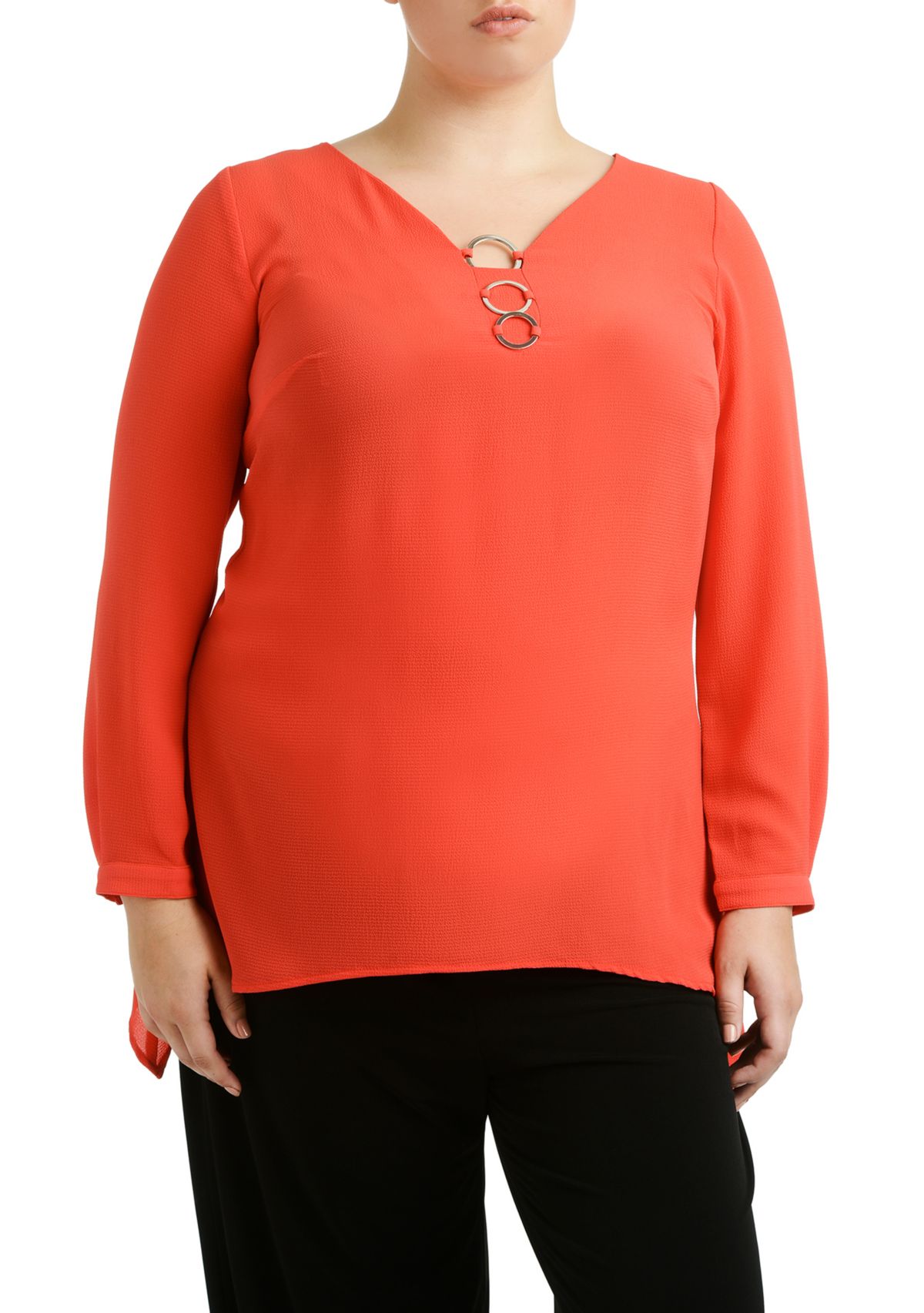 Plus Size Triple Metal Ring Shark Bite Hem Top