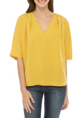 Madison Short Sleeve Solid Woven Top | belk