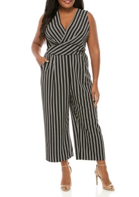 Madison Plus Size Black White Stripe Jumpsuit | belk