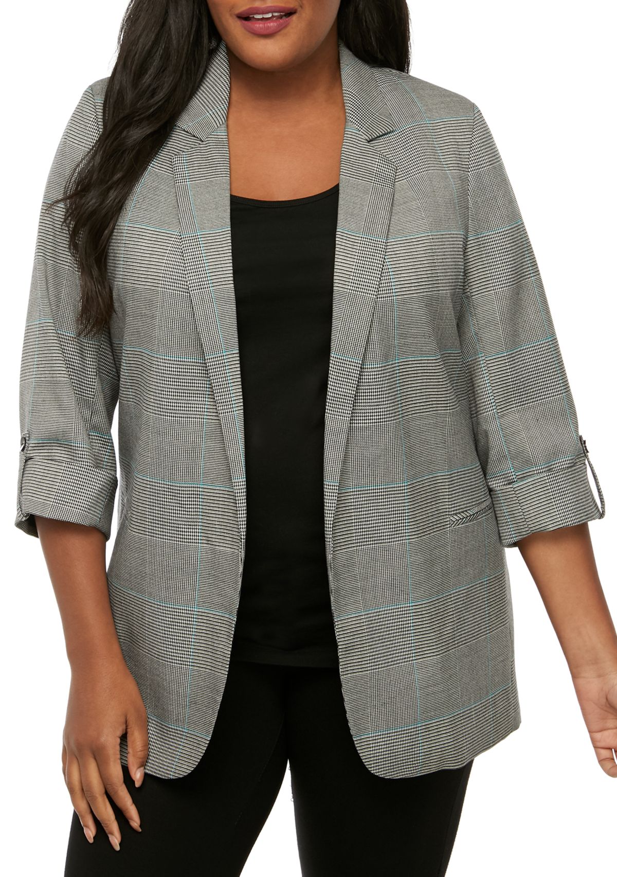 Plus Size Plaid Blazer 
