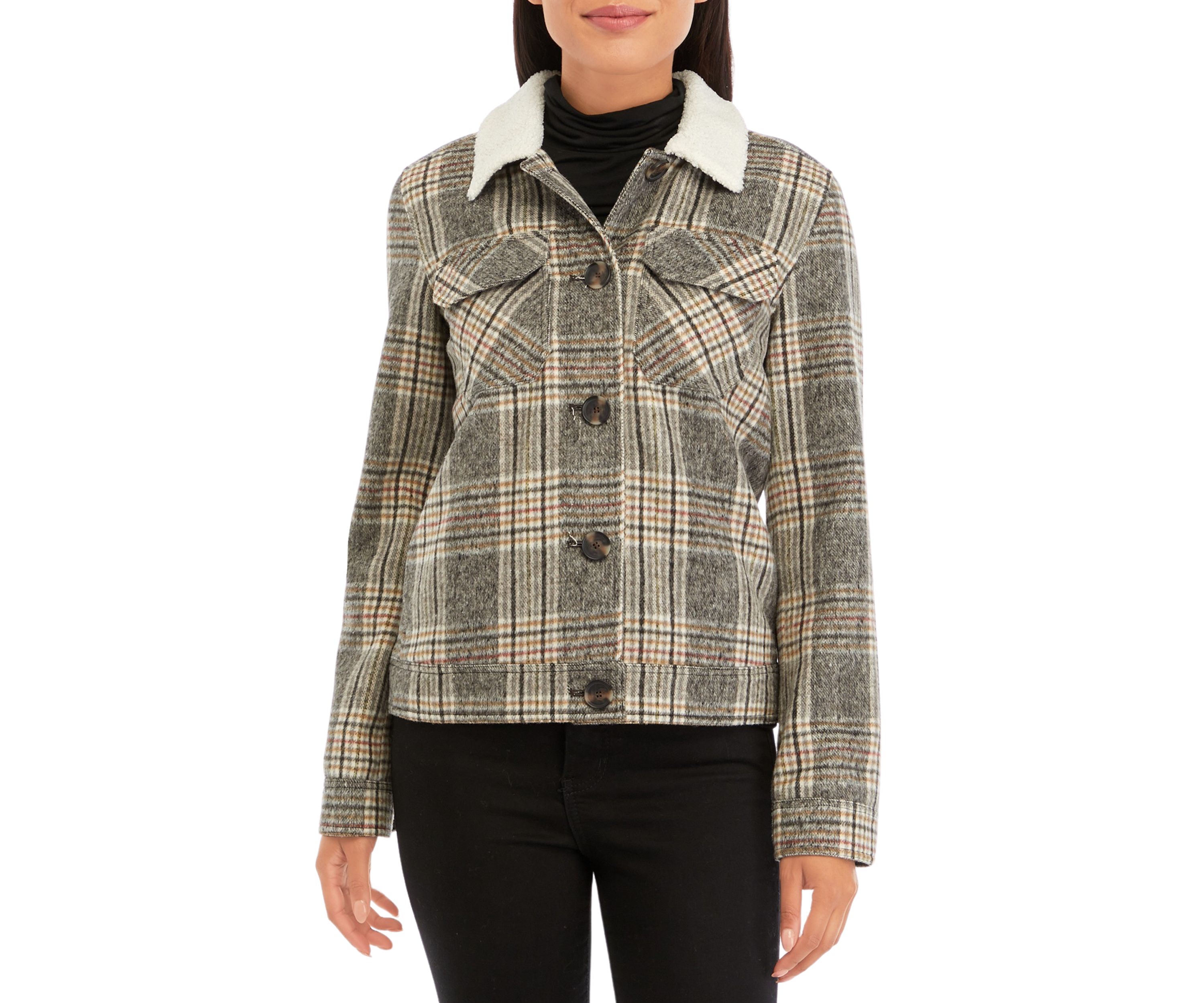 Womens Sherpa Collar Plaid Jacket