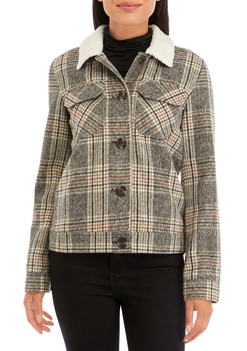 Womens Sherpa Collar Plaid Jacket