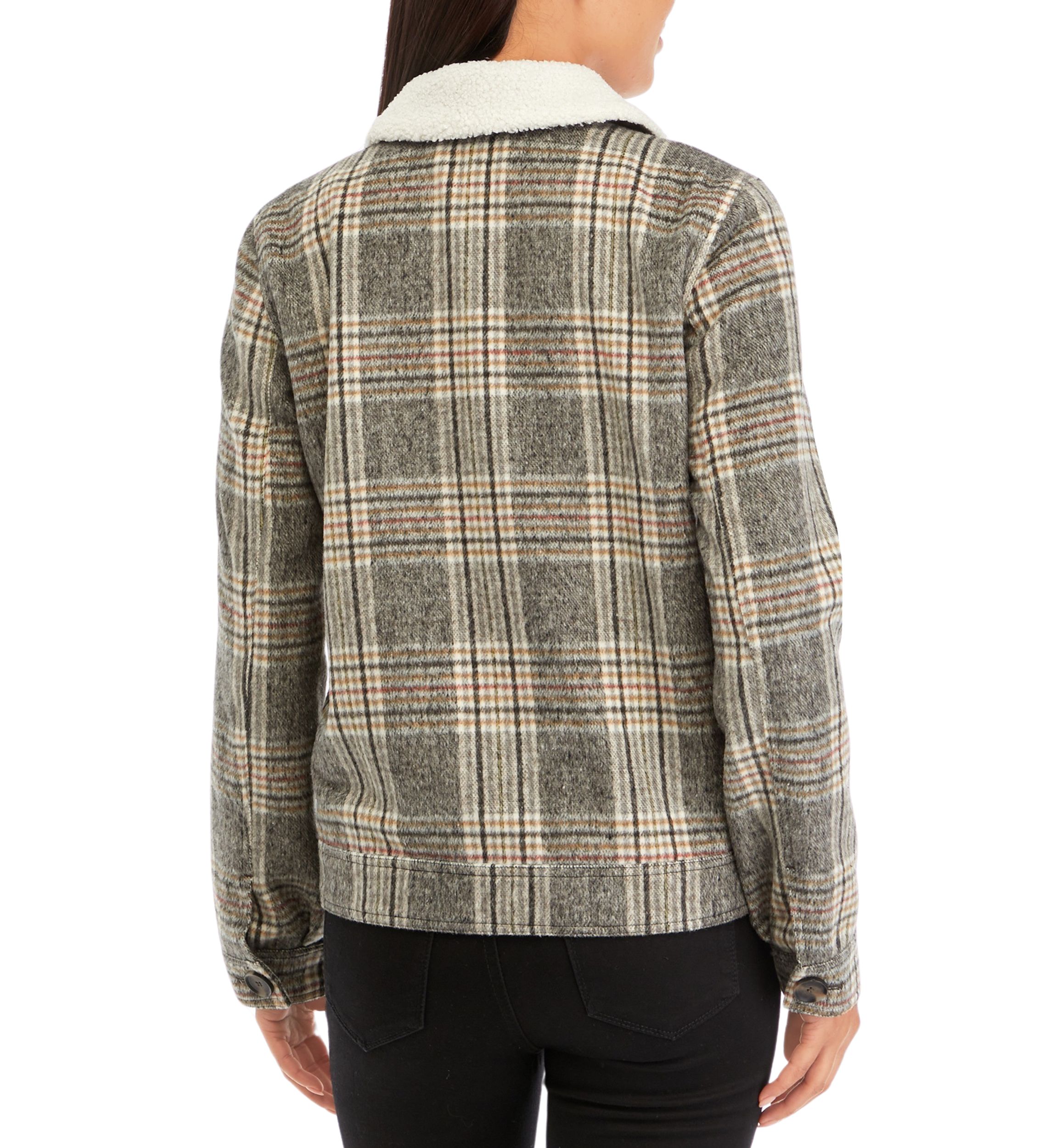Womens Sherpa Collar Plaid Jacket