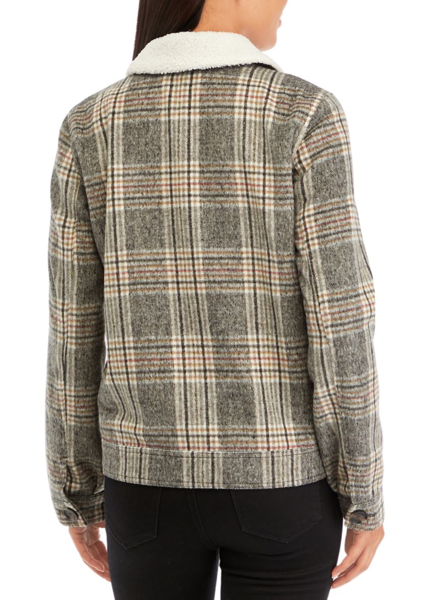 Womens Sherpa Collar Plaid Jacket