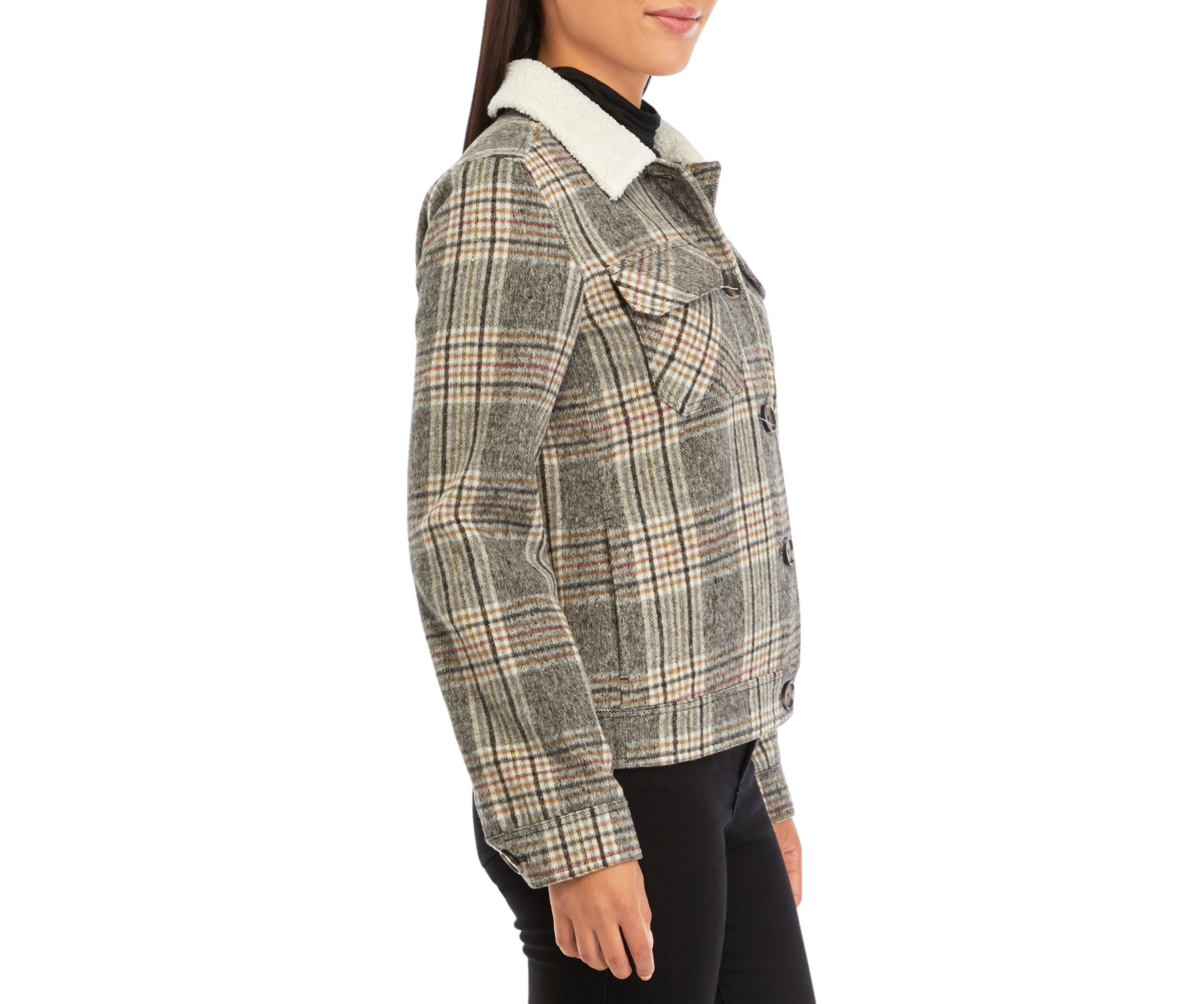 Womens Sherpa Collar Plaid Jacket