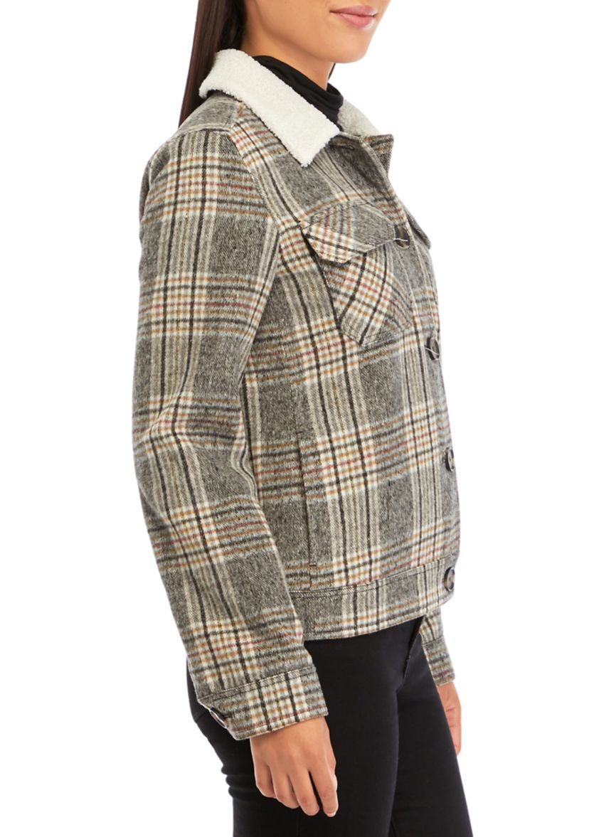 Womens Sherpa Collar Plaid Jacket
