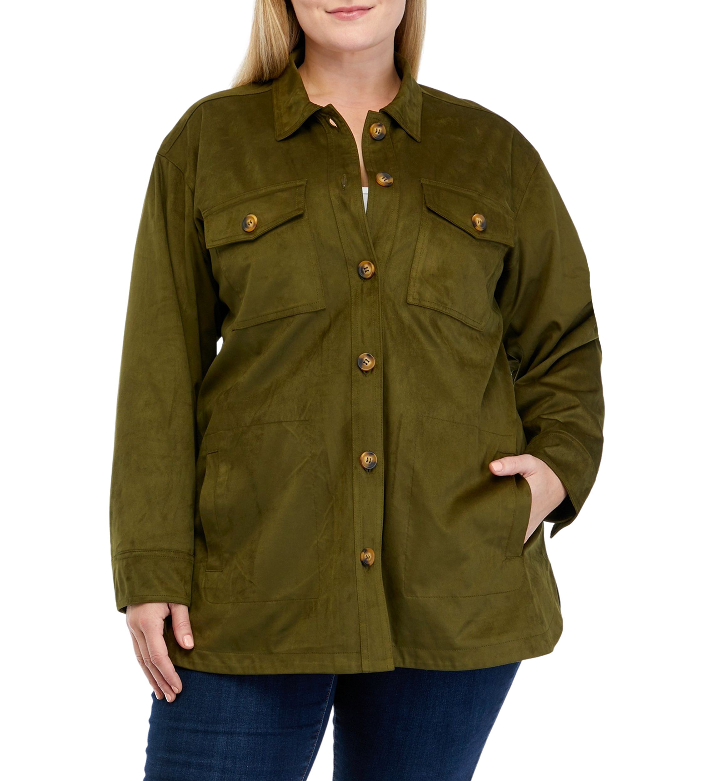 Plus Size Faux Suede Shacket 