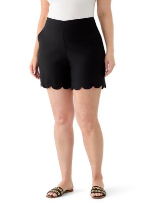 Crown & Ivy Women's Plus Size Millennium Scallop Shorts, Black, 18 W