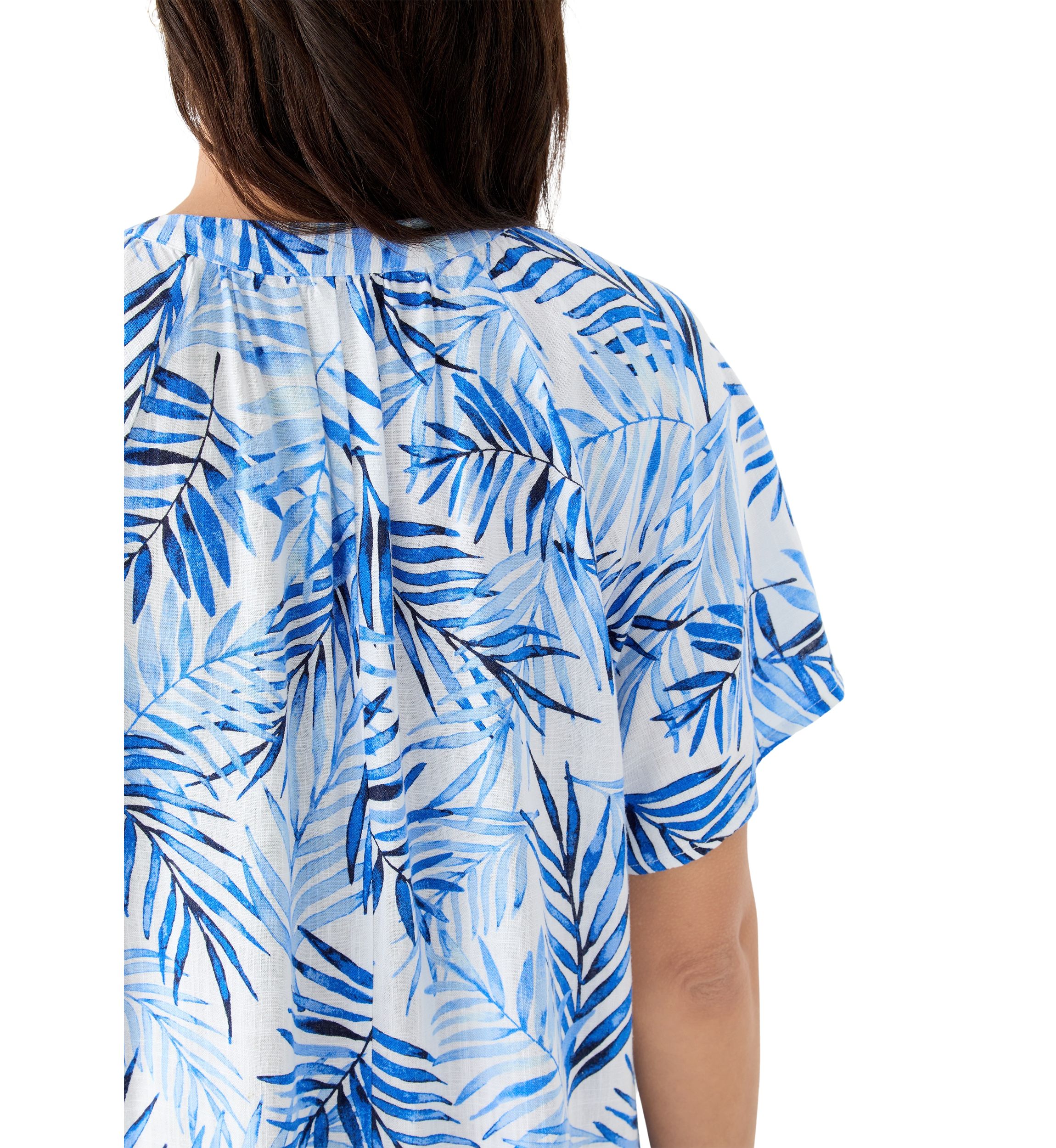 Womens Split Neck Printed Linen-Blend Dress