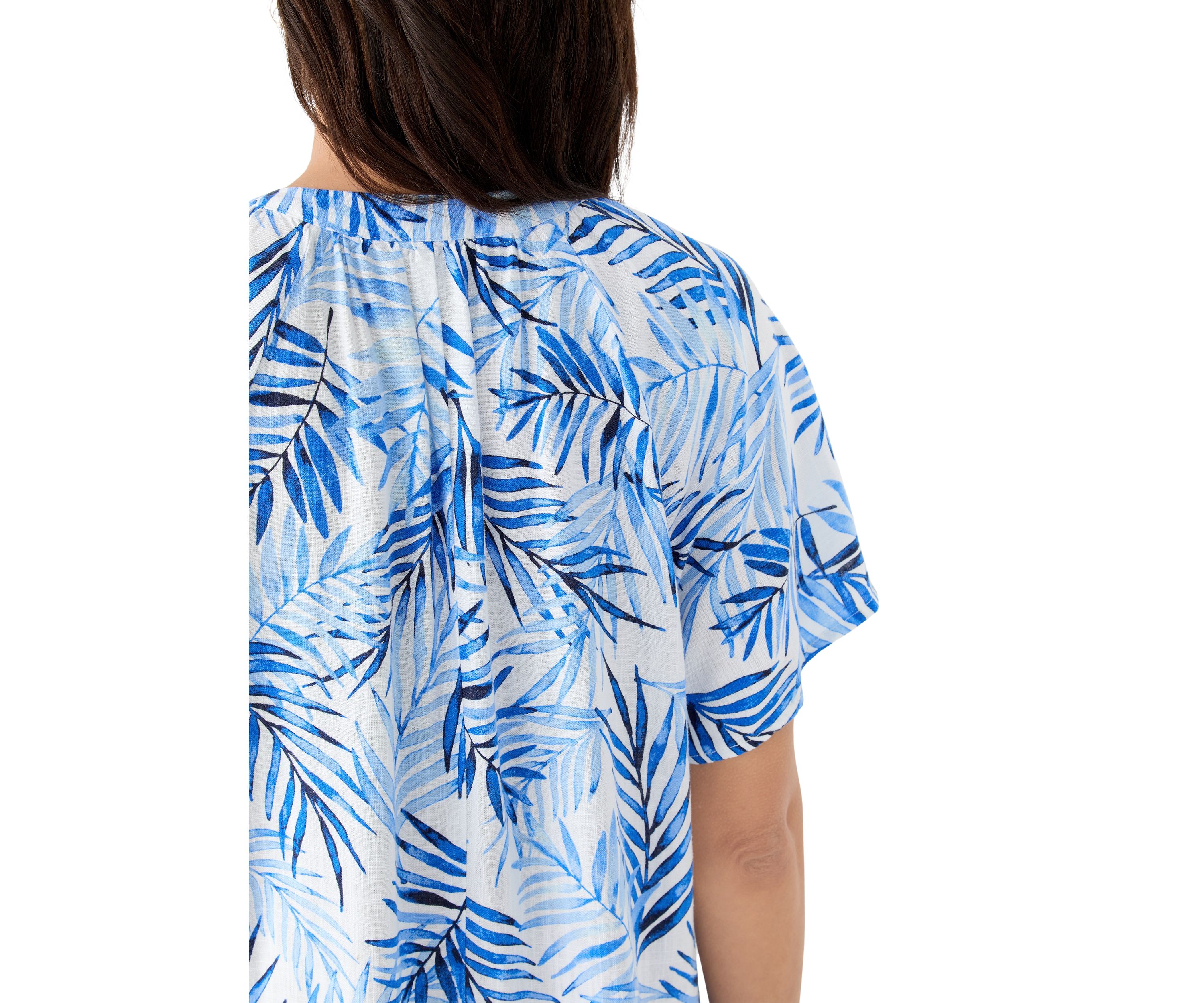 Womens Split Neck Printed Linen-Blend Dress