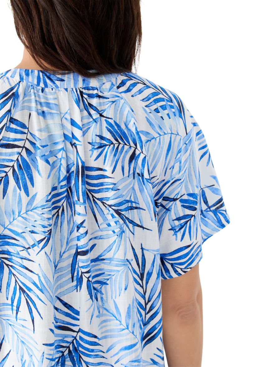 Womens Split Neck Printed Linen-Blend Dress