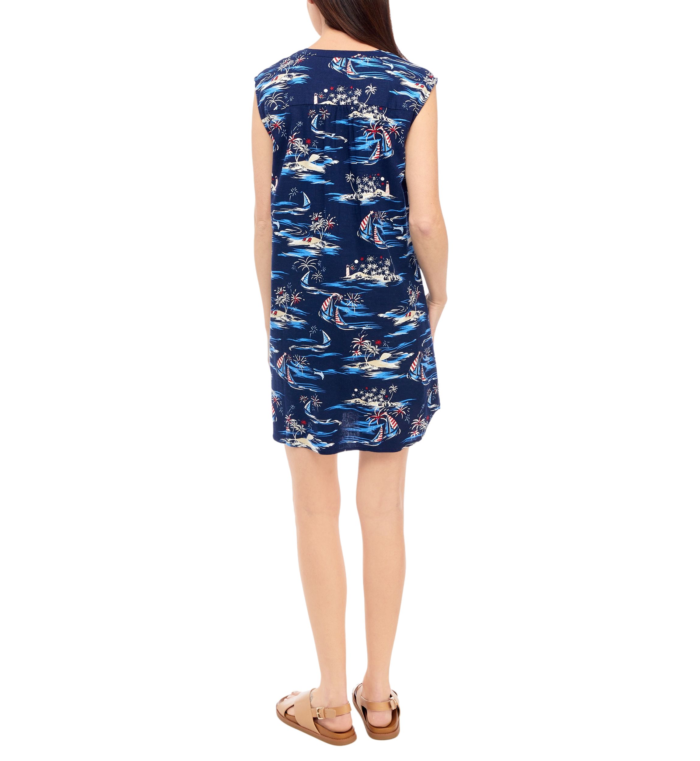 Petite Sleeveless Printed Linen Dress