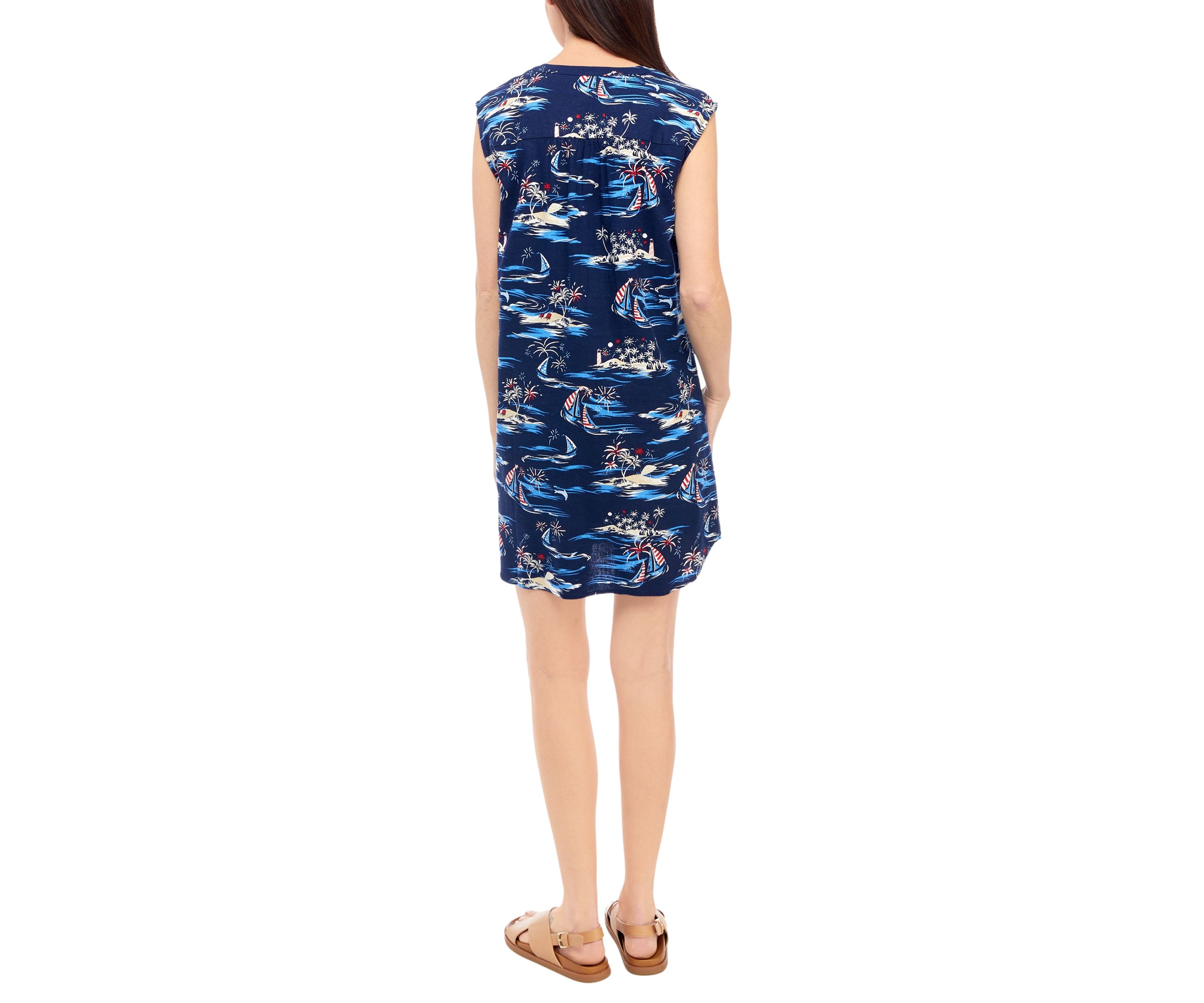 Petite Sleeveless Printed Linen Dress