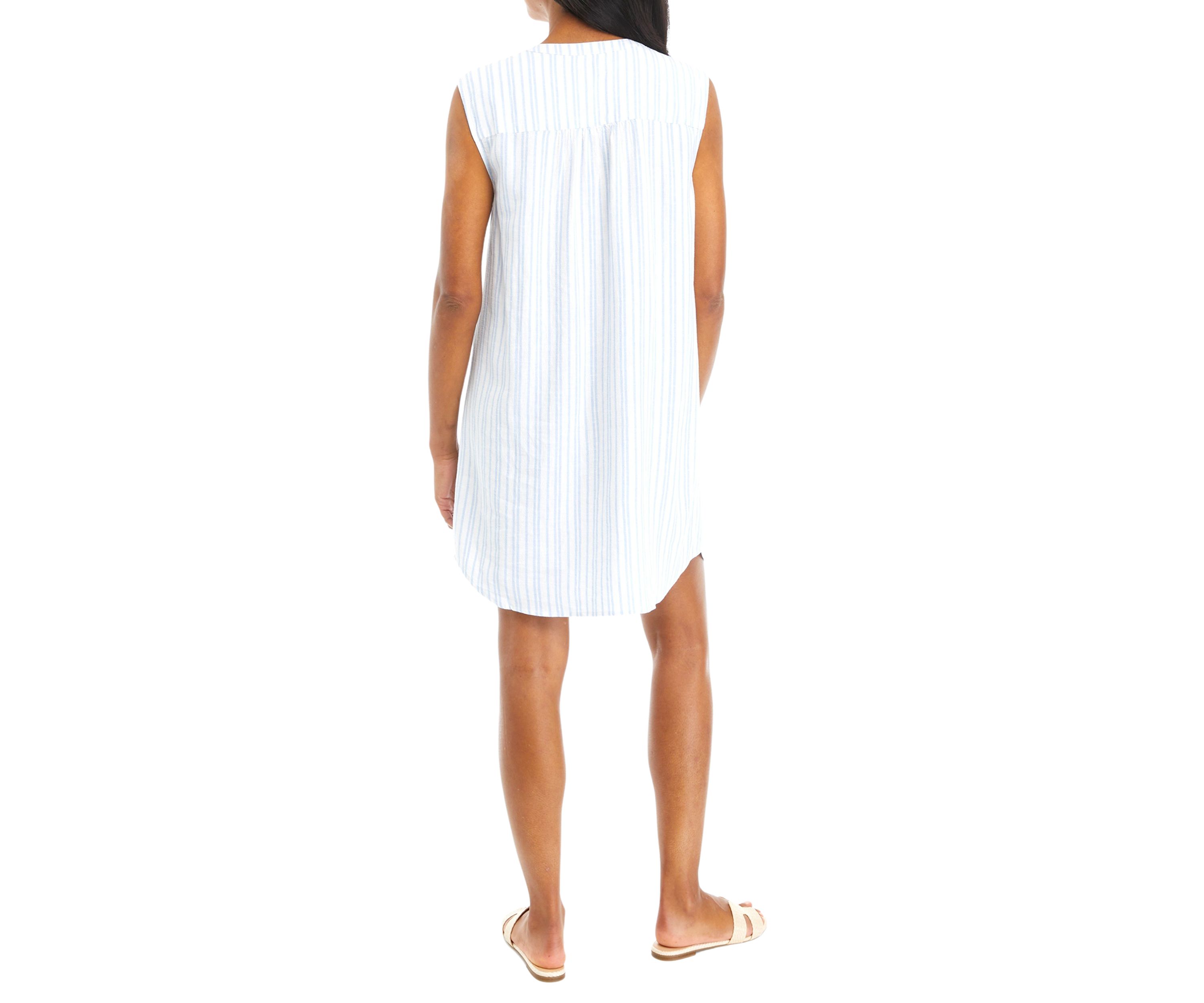 Petite Sleeveless Linen Henley Stripe Dress