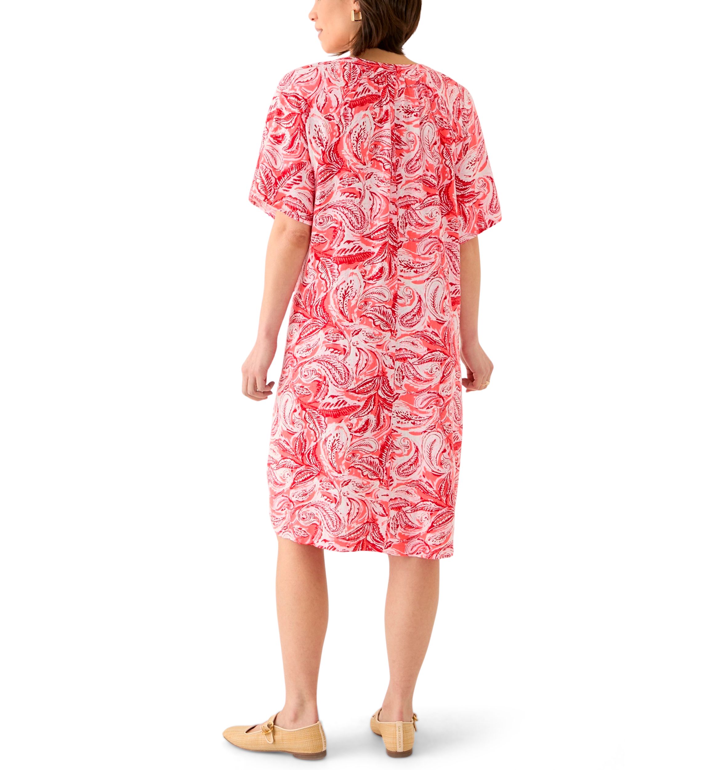 Petite Short Sleeve Split Neck Printed Dress