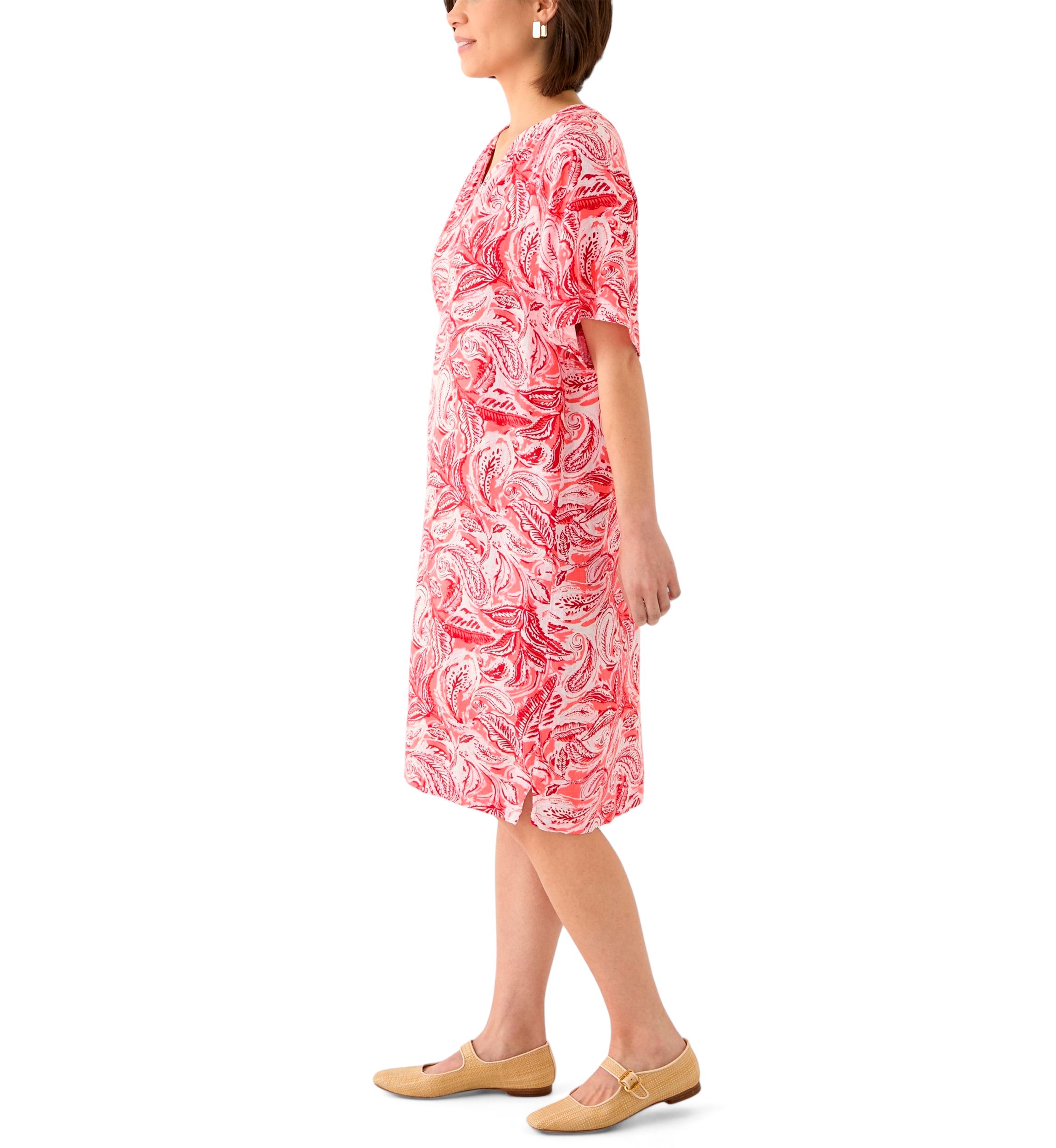 Petite Short Sleeve Split Neck Printed Dress