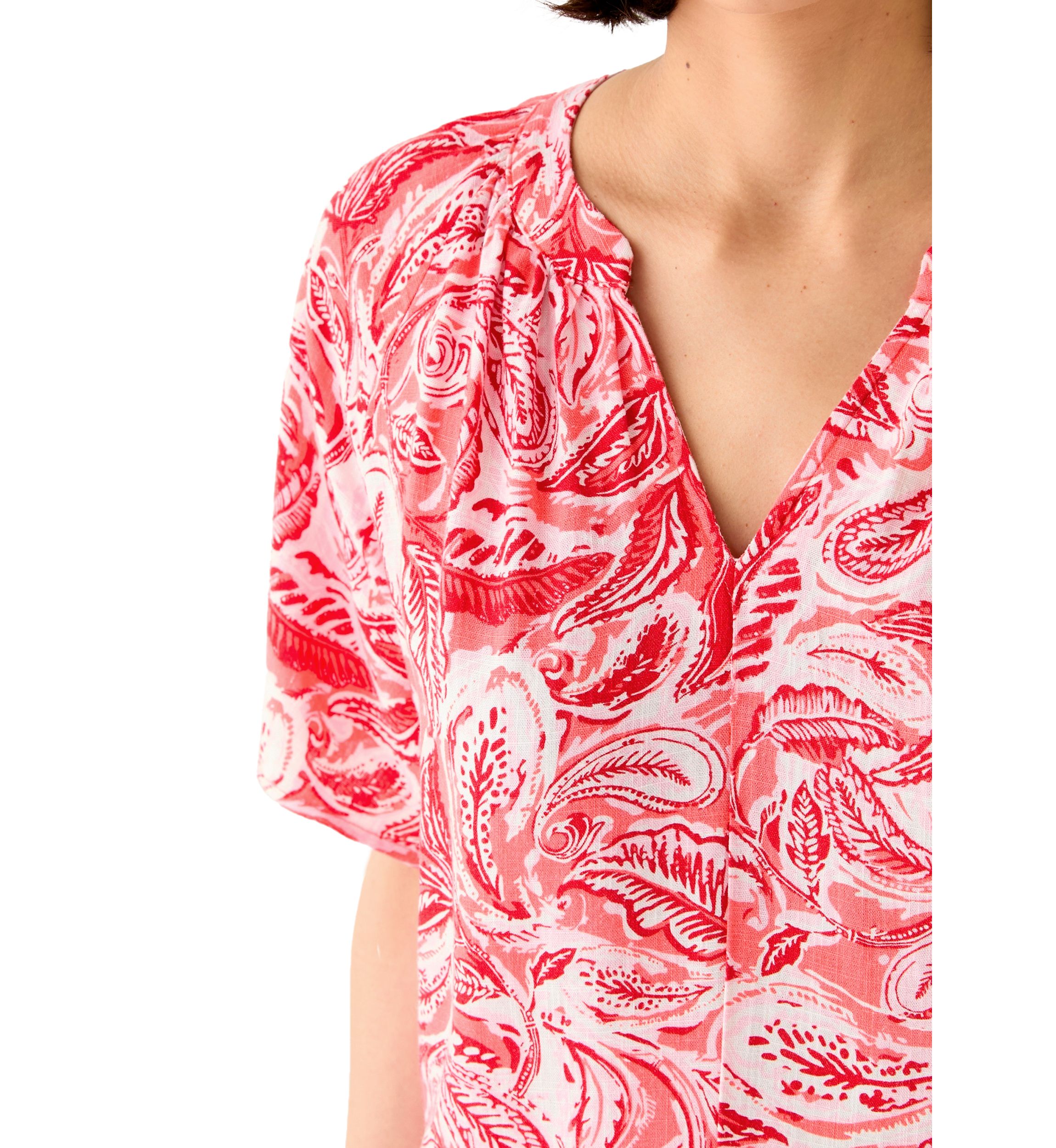 Petite Short Sleeve Split Neck Printed Dress