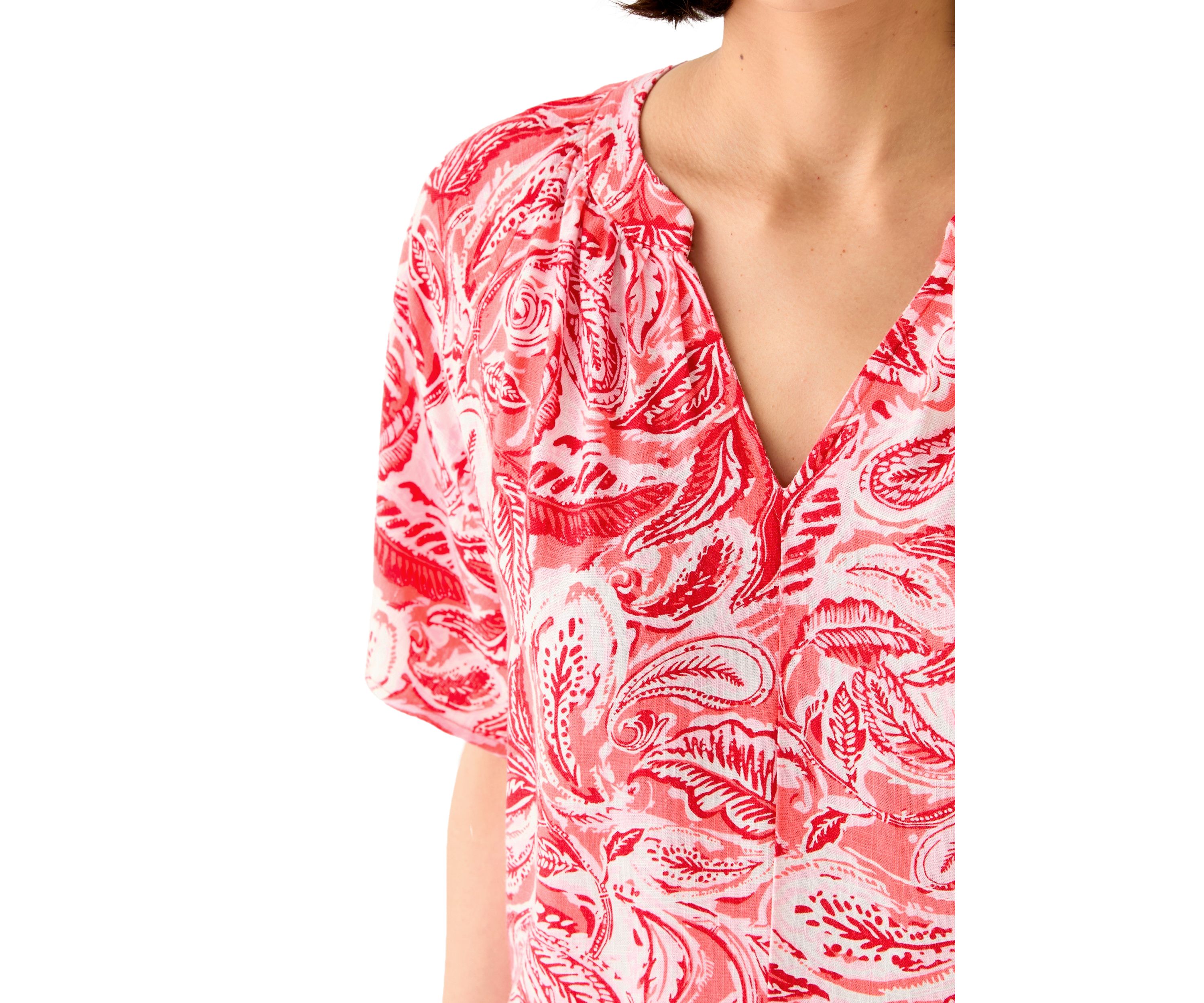Petite Short Sleeve Split Neck Printed Dress