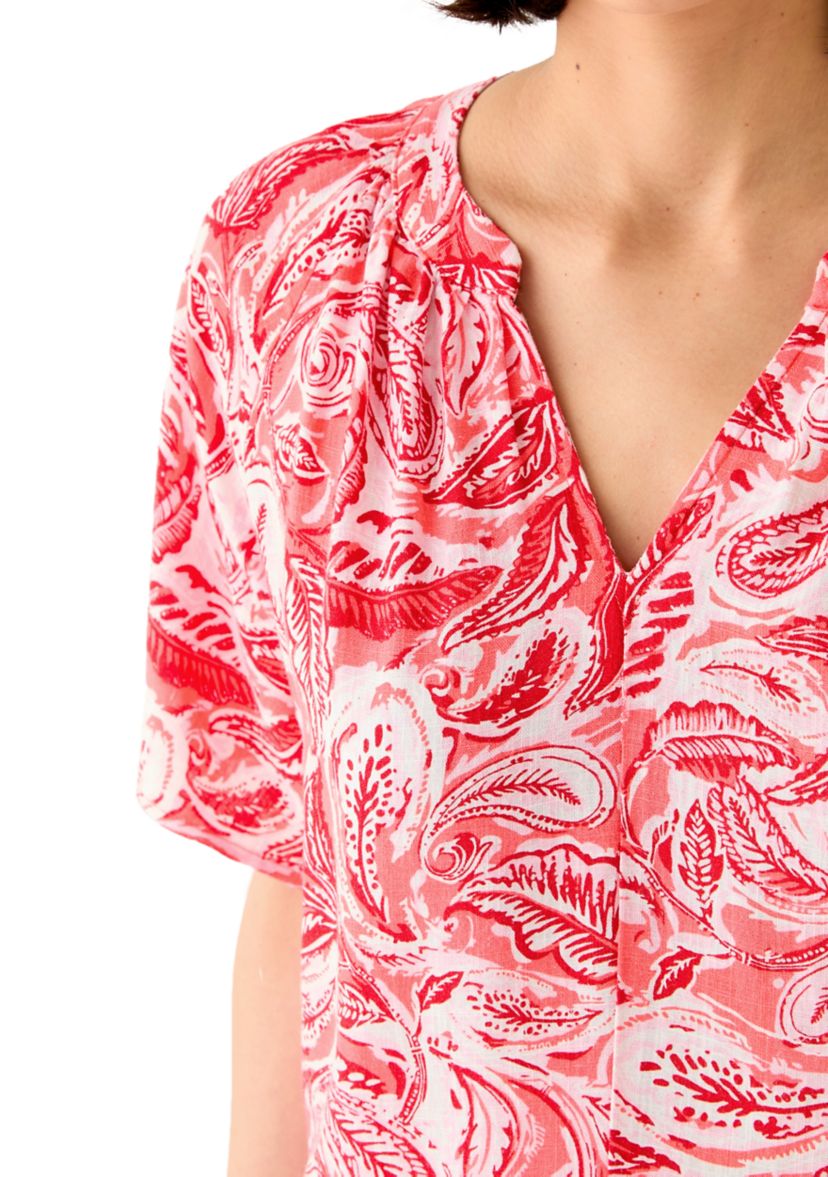 Petite Short Sleeve Split Neck Printed Dress
