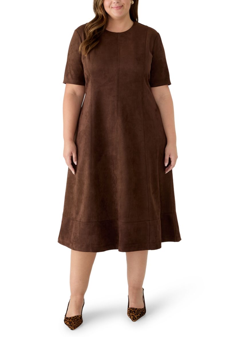 Kim Rogers® Plus Size Short Suede Midi Dress