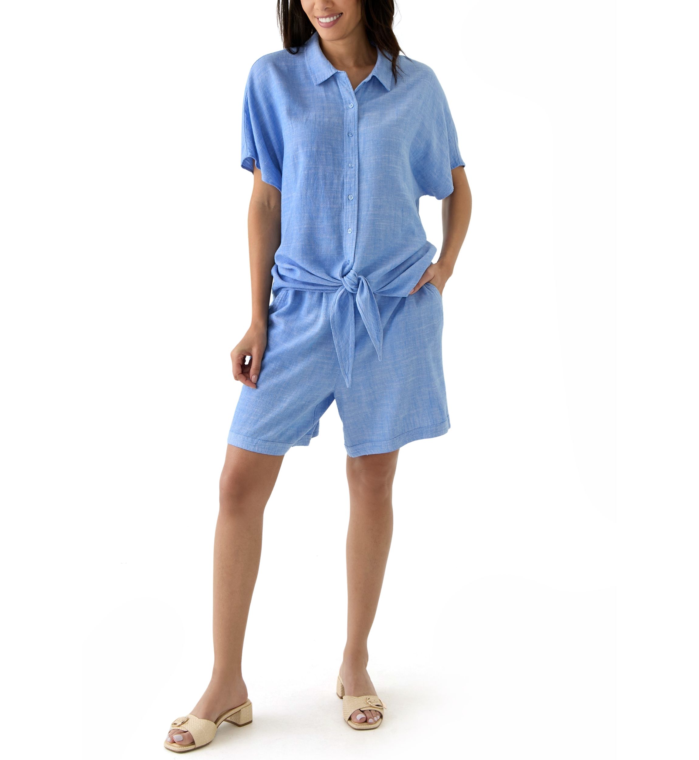 Womens Linen Blend Cross Dyed Shorts