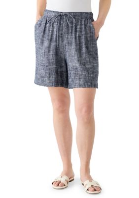 Kim Rogers Women's Petite Pull-On Linen Shorts, Navy Blue, PXL