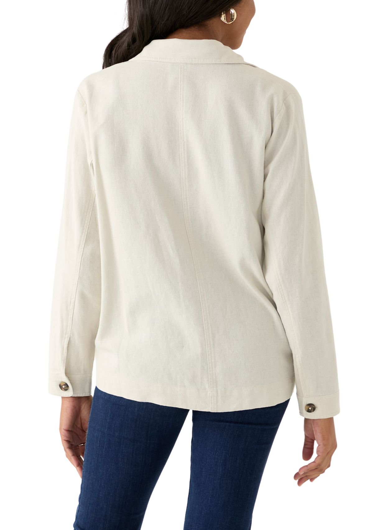 Womens Long Sleeve Collared Linen Chore Jacket