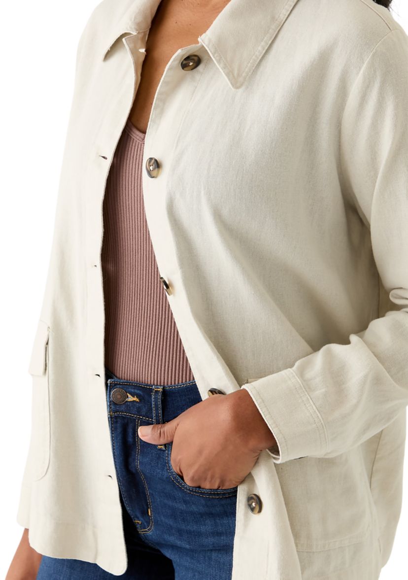 Womens Long Sleeve Collared Linen Chore Jacket