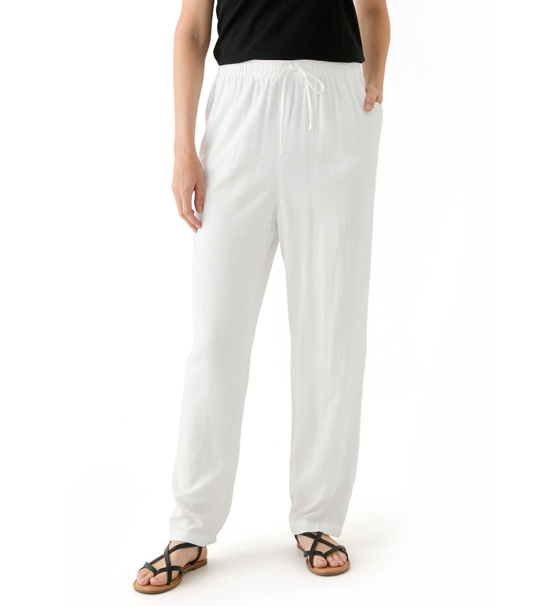 Womens Pull On Linen Blend Trousers 