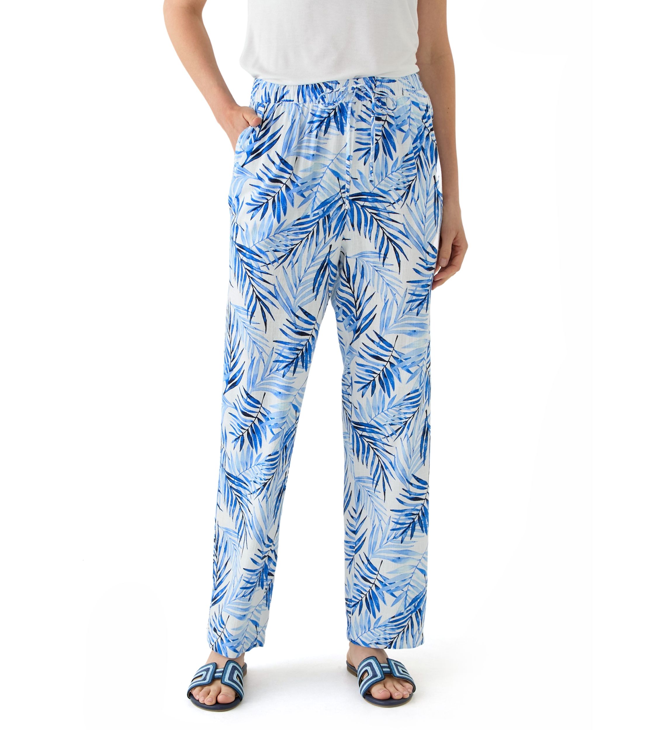 Womens Printed Linen Blend Pants