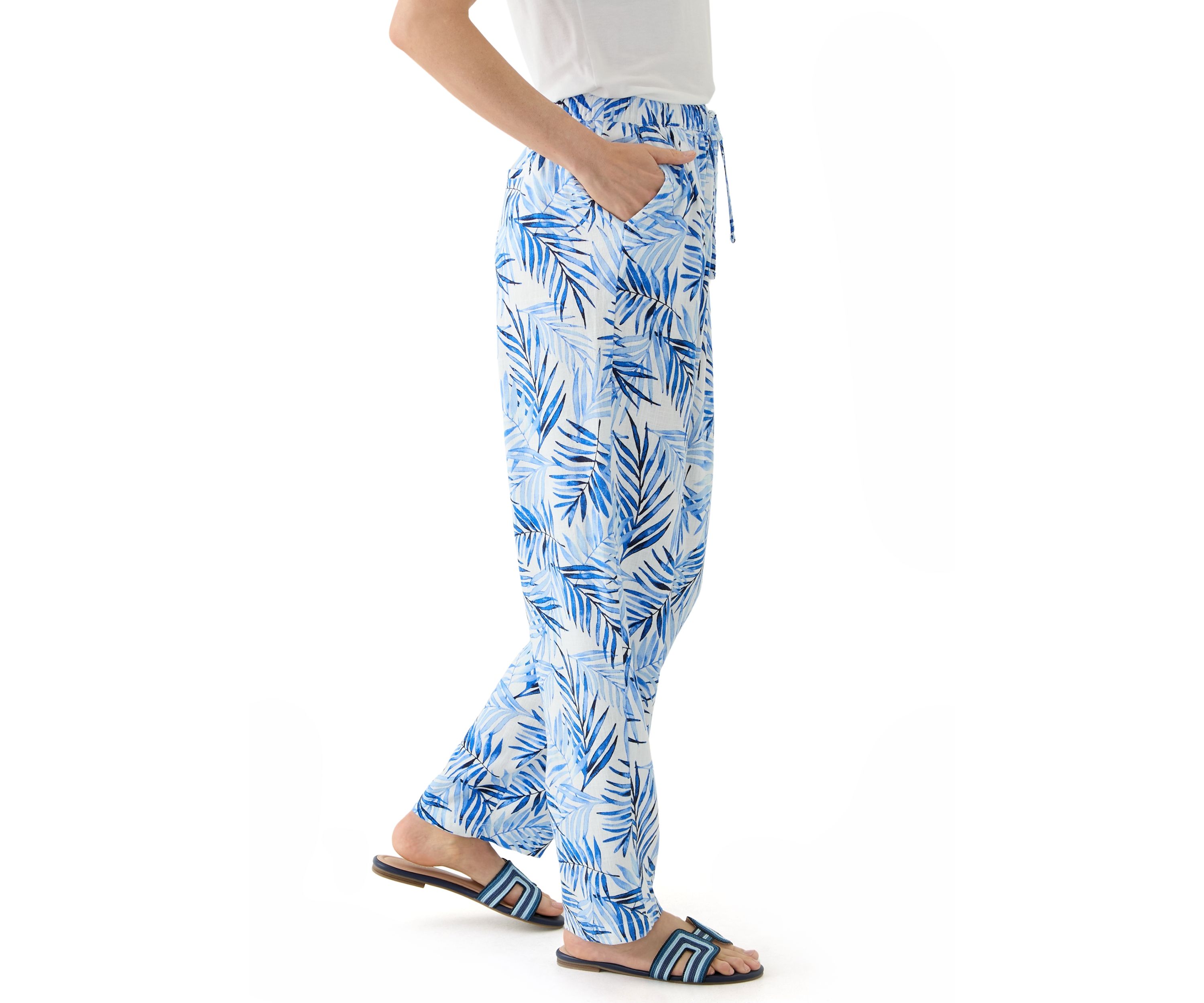 Womens Printed Linen Blend Pants