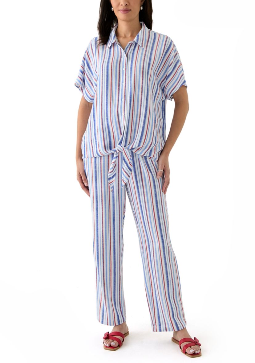 Womens Printed Linen Blend Trousers