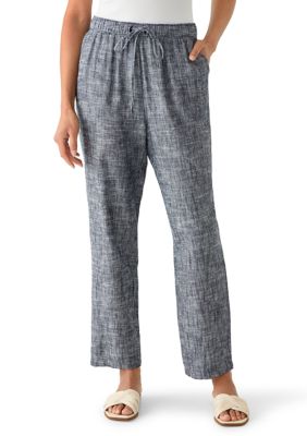 Kim Rogers Women's Mid-Rise Linen Pants, Navy Blue, XXL