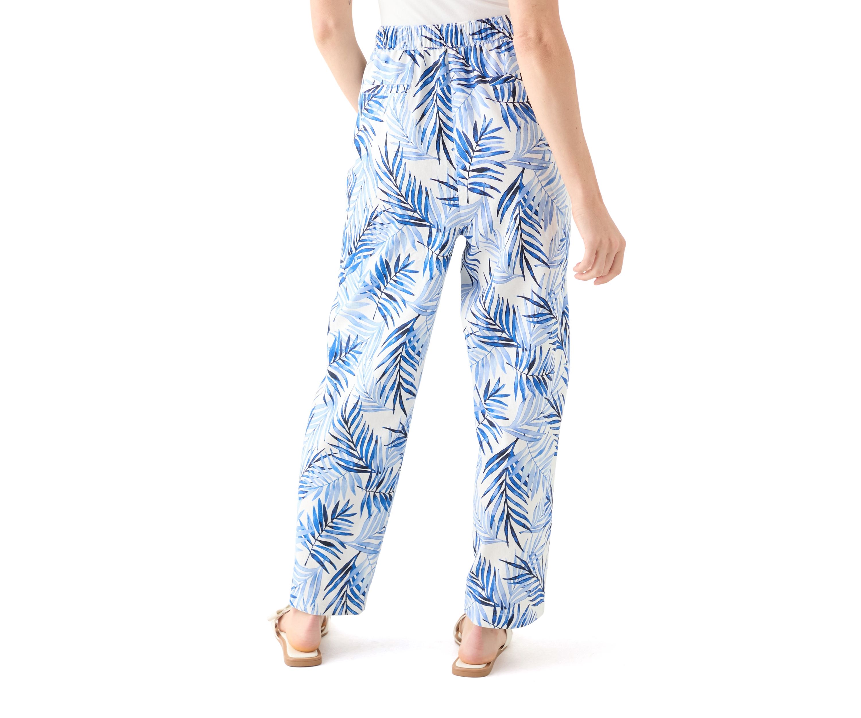 Petite Pull On Printed Linen Blend Trousers