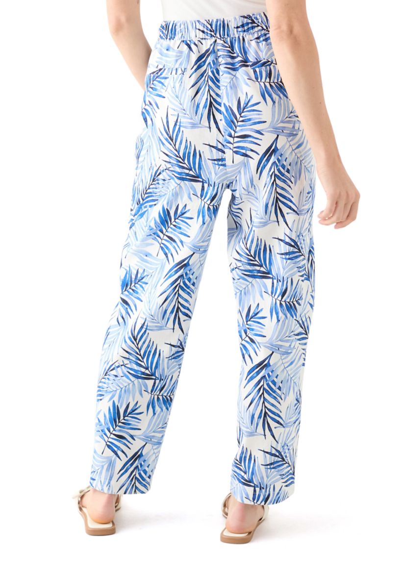 Petite Pull On Printed Linen Blend Trousers