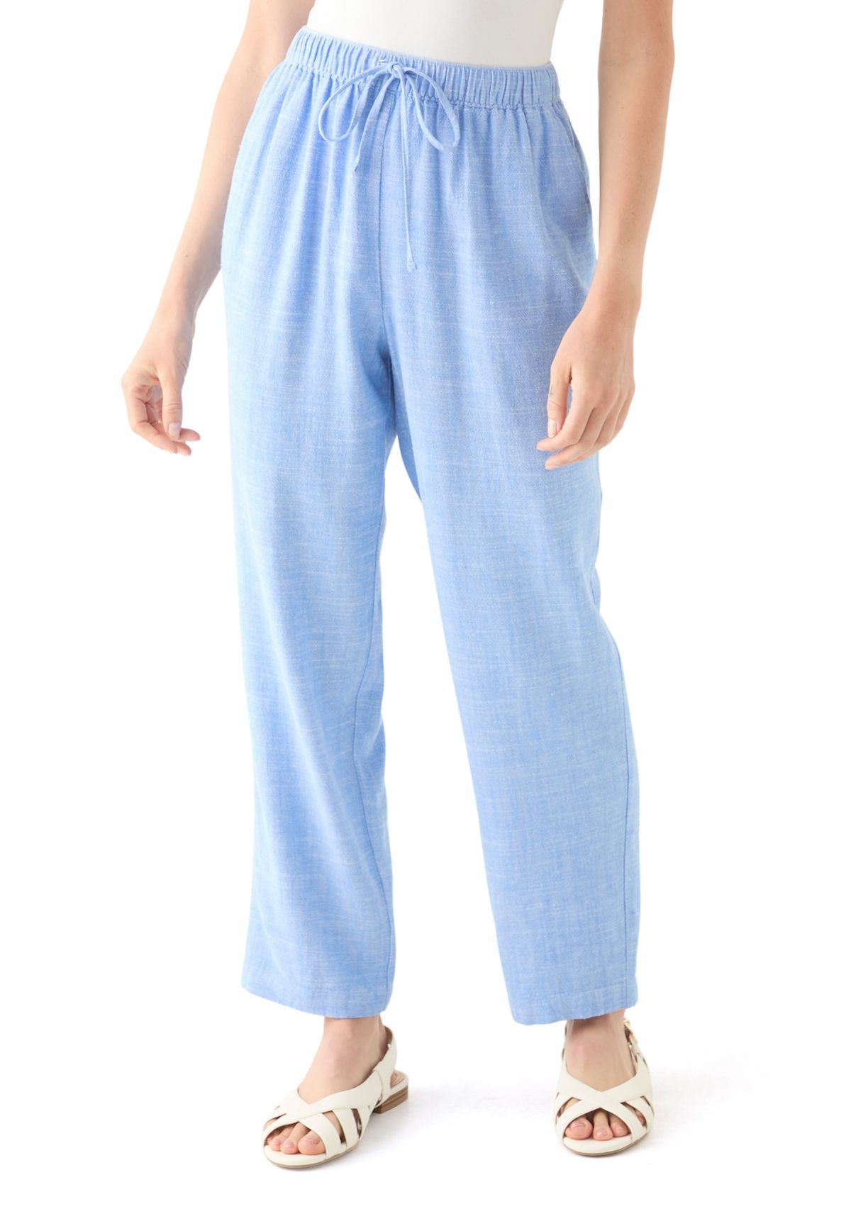 Petite Pull On Linen Blend Trousers