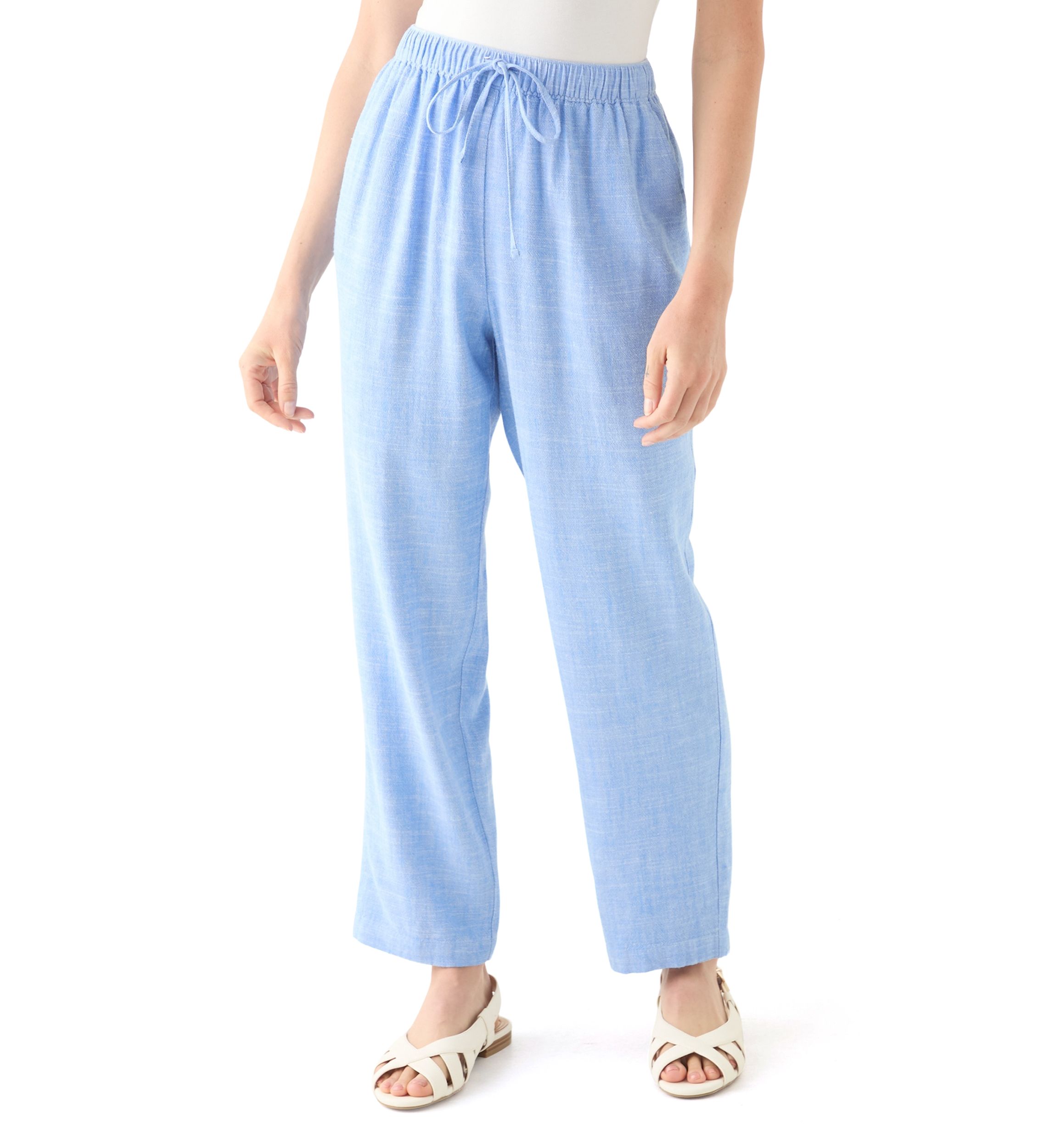 Petite Pull On Linen Blend Trousers