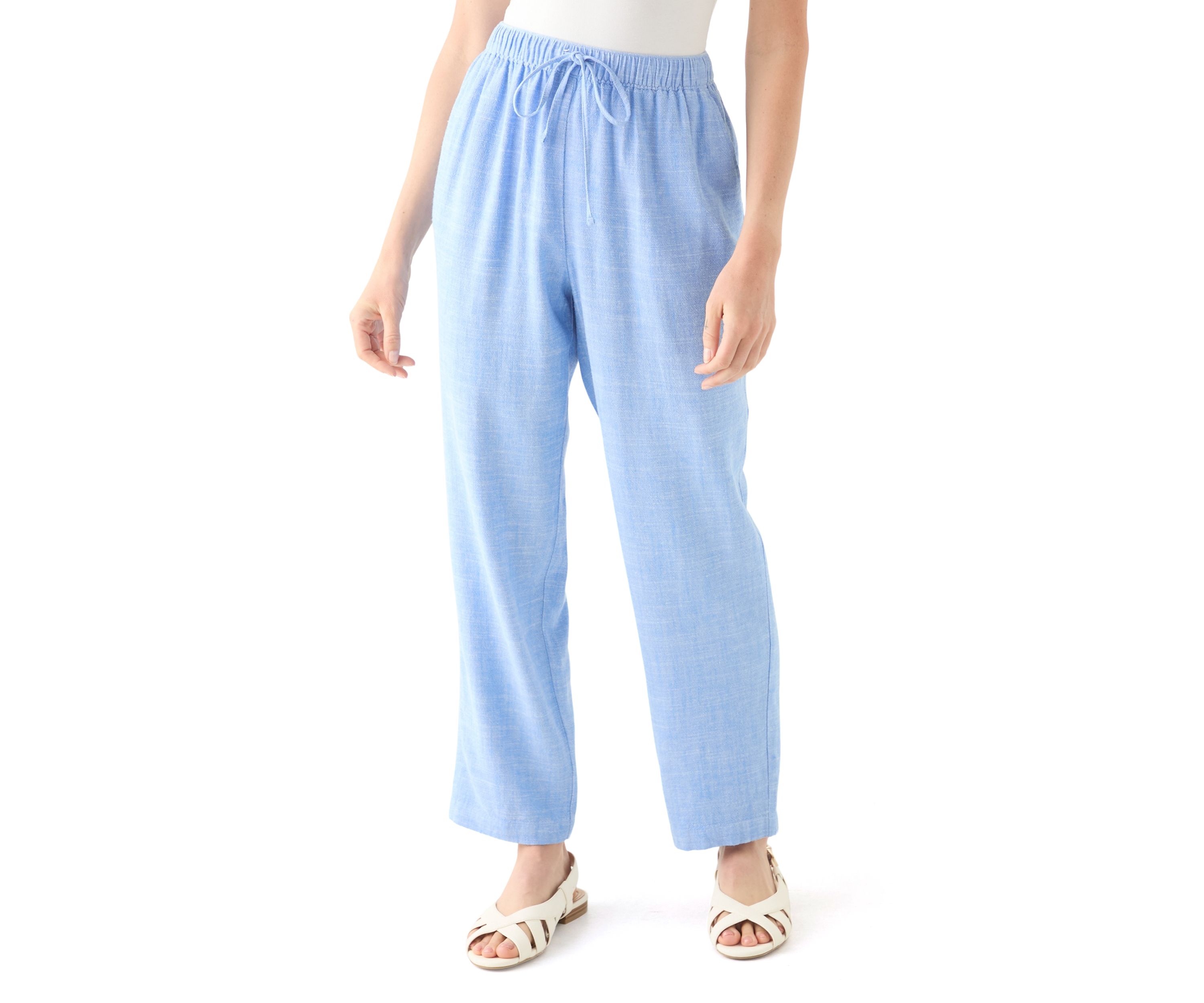 Petite Pull On Linen Blend Trousers
