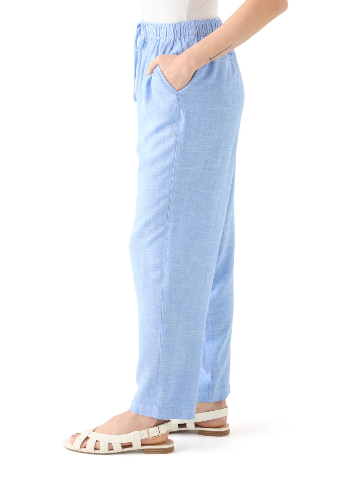 Petite Pull On Linen Blend Trousers