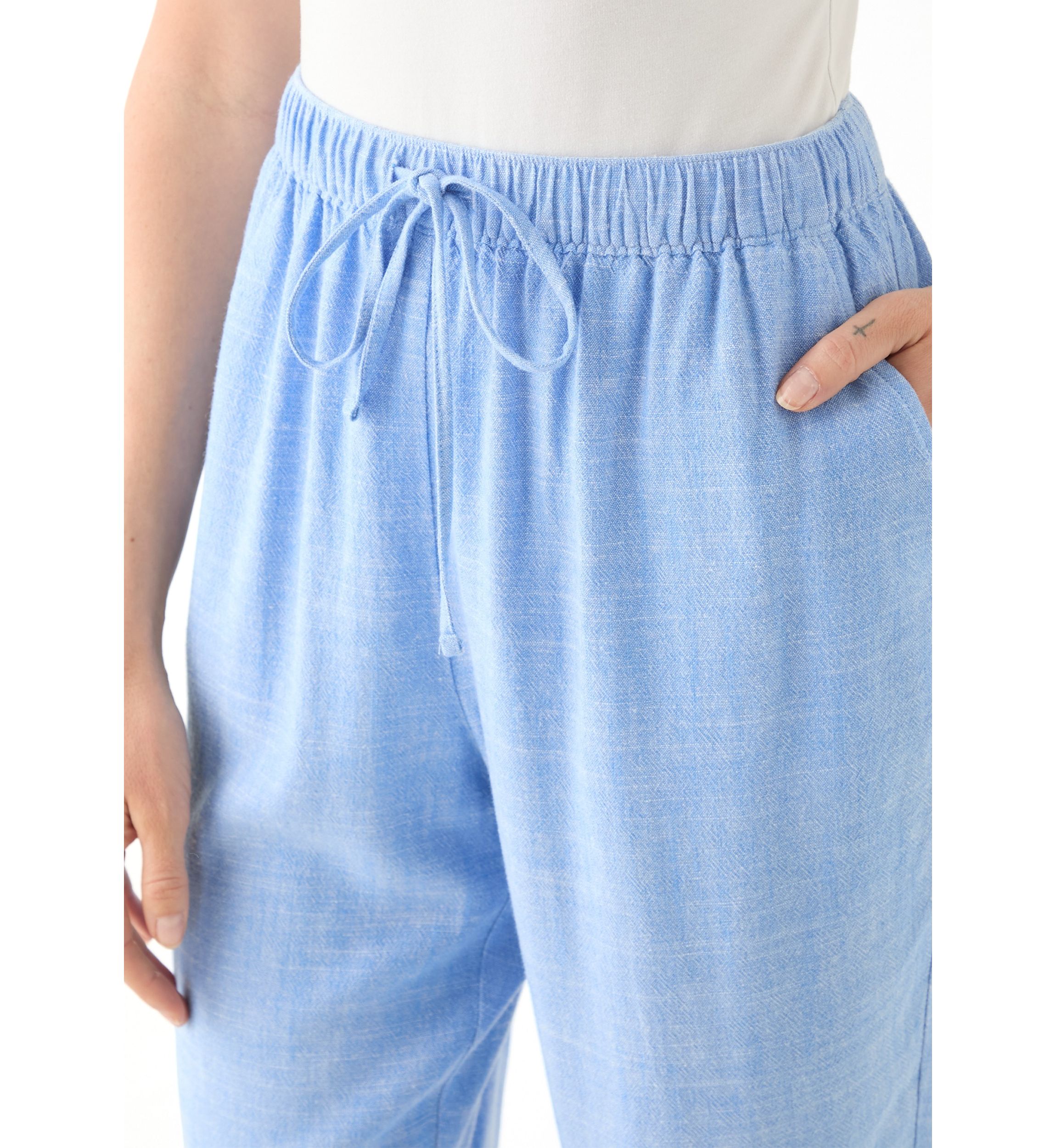 Petite Pull On Linen Blend Trousers